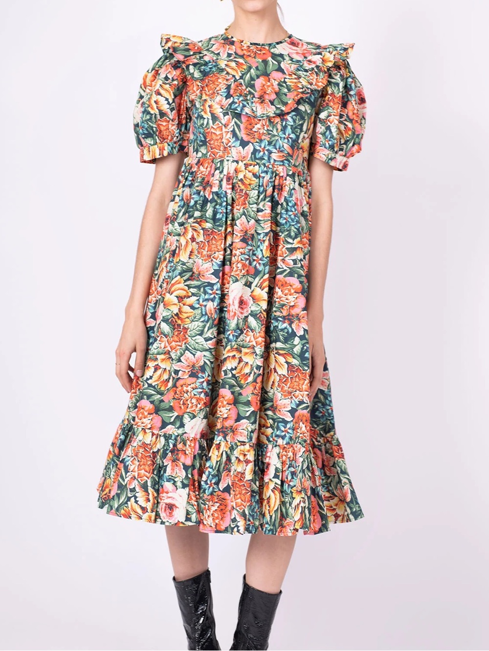 BATSHEVA x Laura Ashley May Dress Seren Yellow Red Floral Retro Cottagecore 0